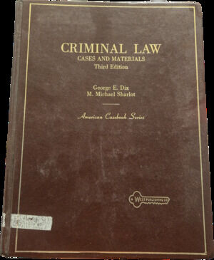Criminal Law Cases & Materials 3rd Ed Dix Sharlot Hardcover Vintage Law Book